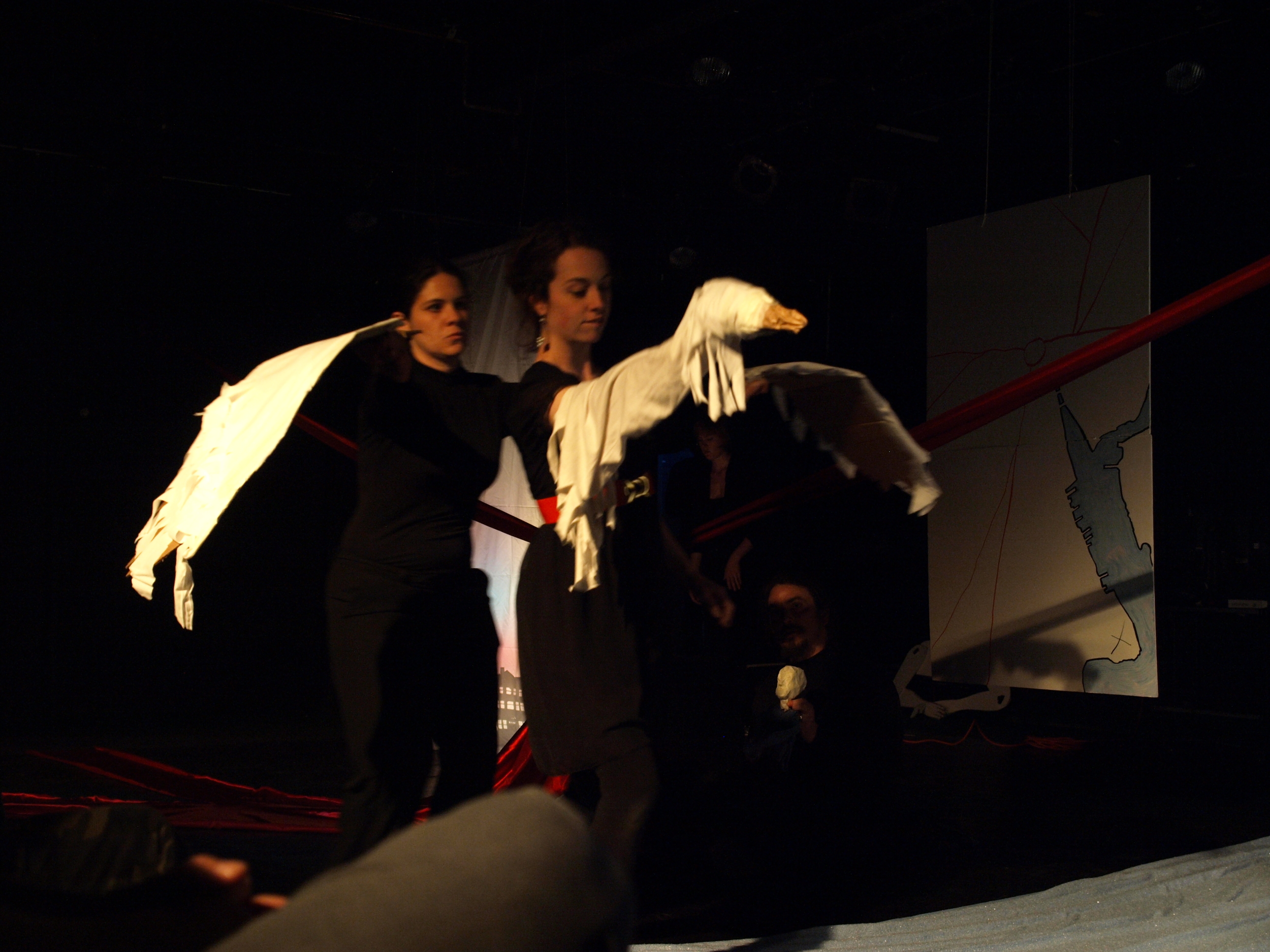 Amanda Weir and Nicole LeDuc performing in a Field's Point Sunset , intended as either a stand alone puppet show or as part of a larger piece.