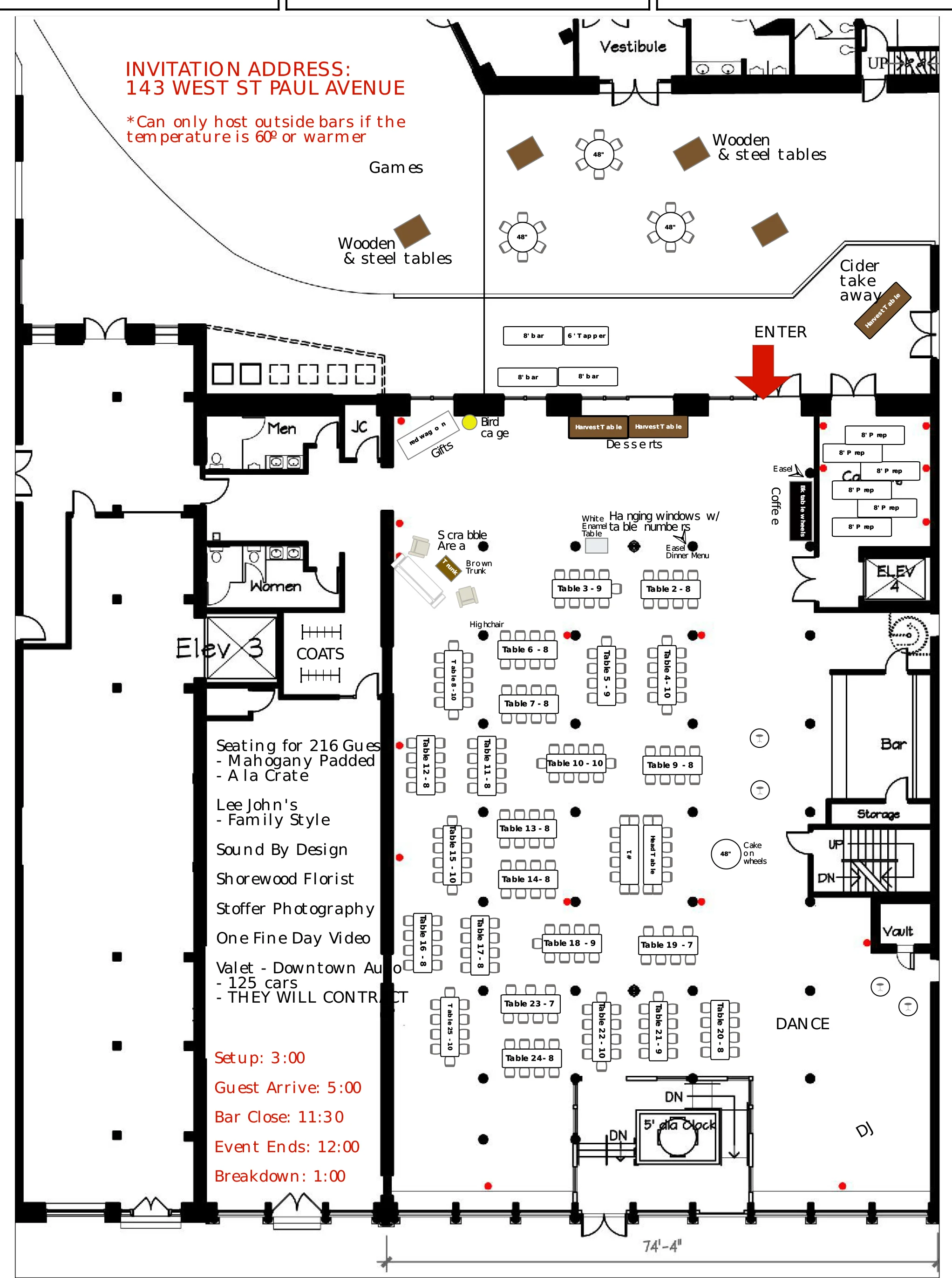 325 Space - Seating 216 Guest