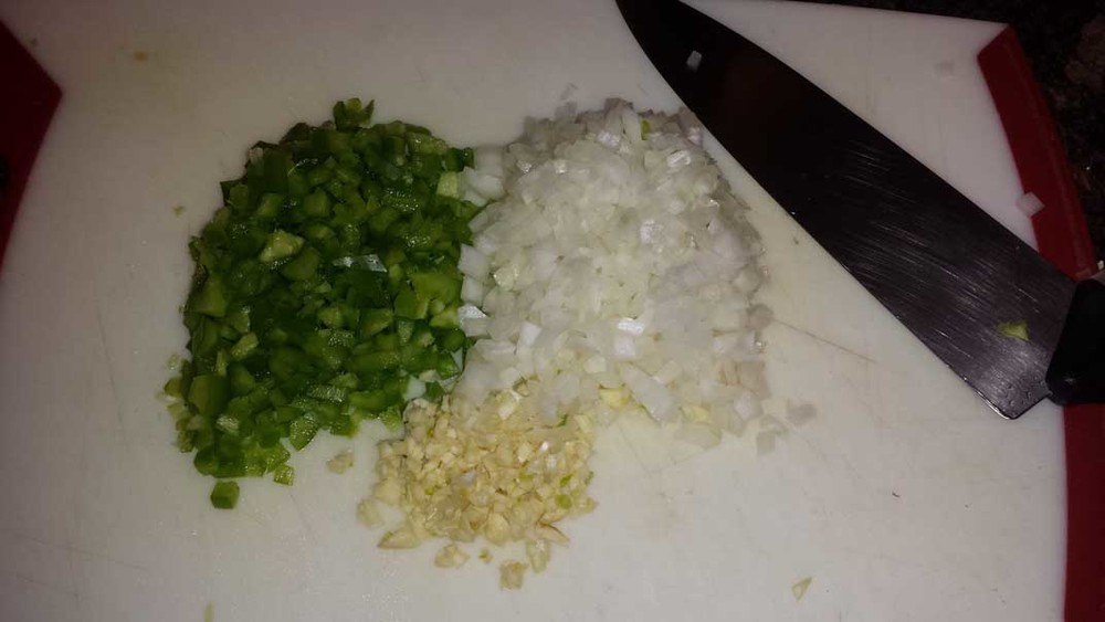 1/2 Pepper, 1/2 Onion, 2 Cloves Garlic - Diced