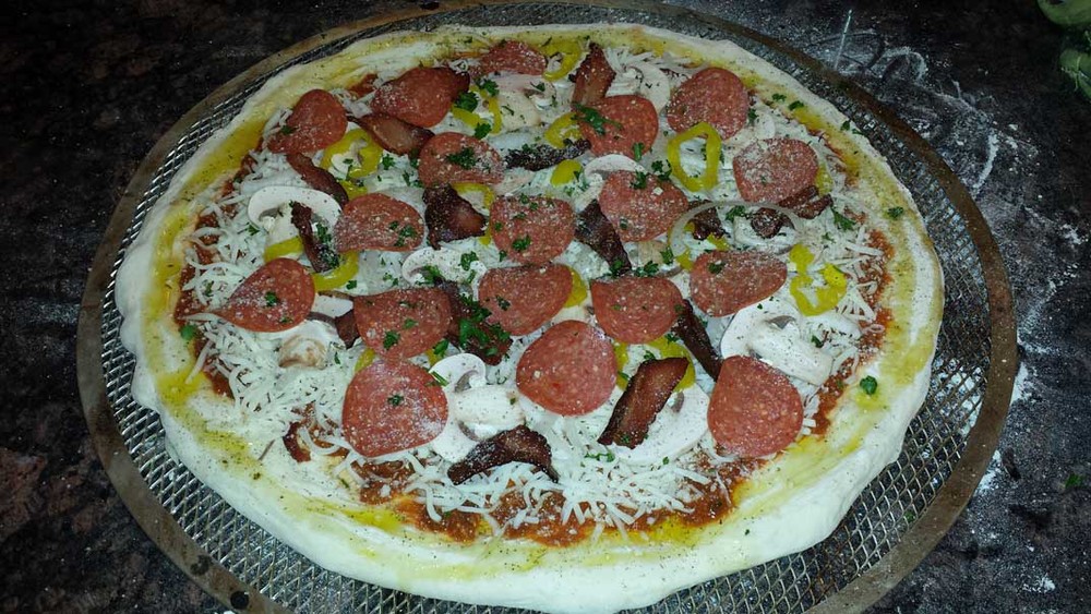 Toppings and Olive Oil on Crust