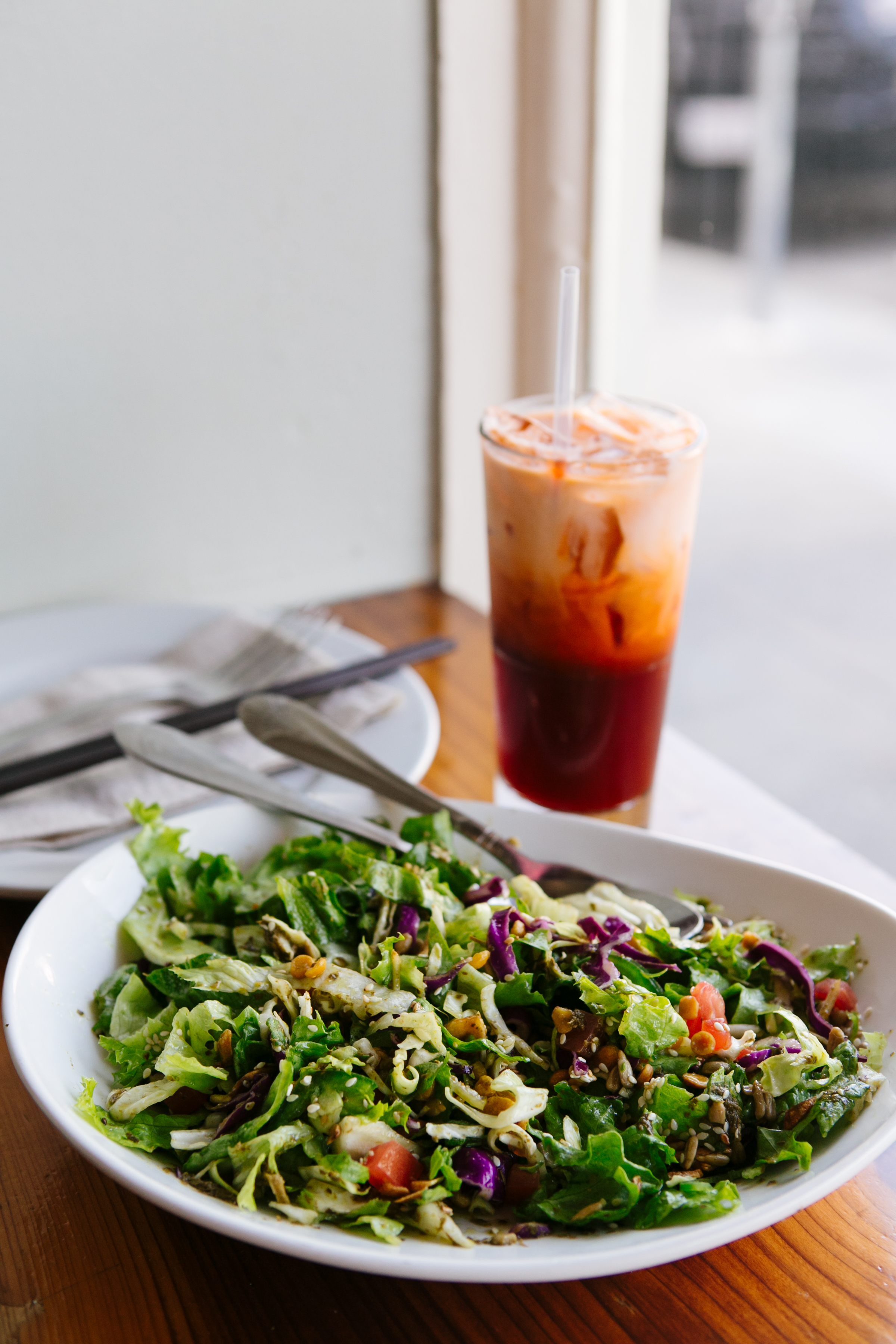 Tea leaf salad and Thai iced tea
