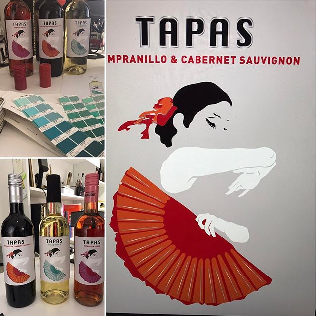 It's pre-press time @madconsort The madness of matching caps and paper and color to print to caps to web to swatch book to print to shelf. 💃🏽#madebymad #madconsort #spanishwine #newwine #offtothepress #packagingdesign #weworkwithspirit #tapas #flam