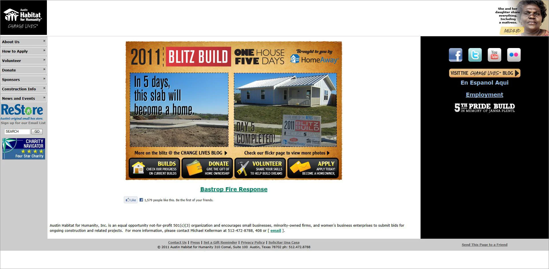 Austin HFH's homepage at the time of our test