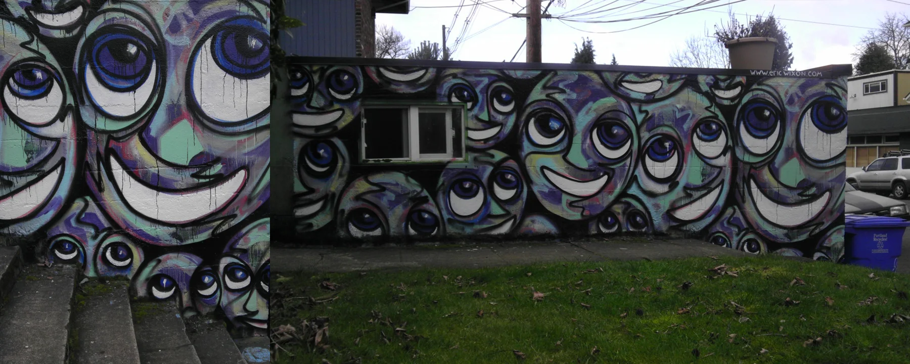 the face in the bird on the recent wall i did in mexico reminds me quite a bit of the faces i painted on this wall about 9 months ago in portland