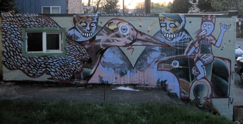 this is that same wall from when i painted it a year earlier...as you can see i had plenty of time to get weird...lets have a closer look at this 2 day ditty shall we