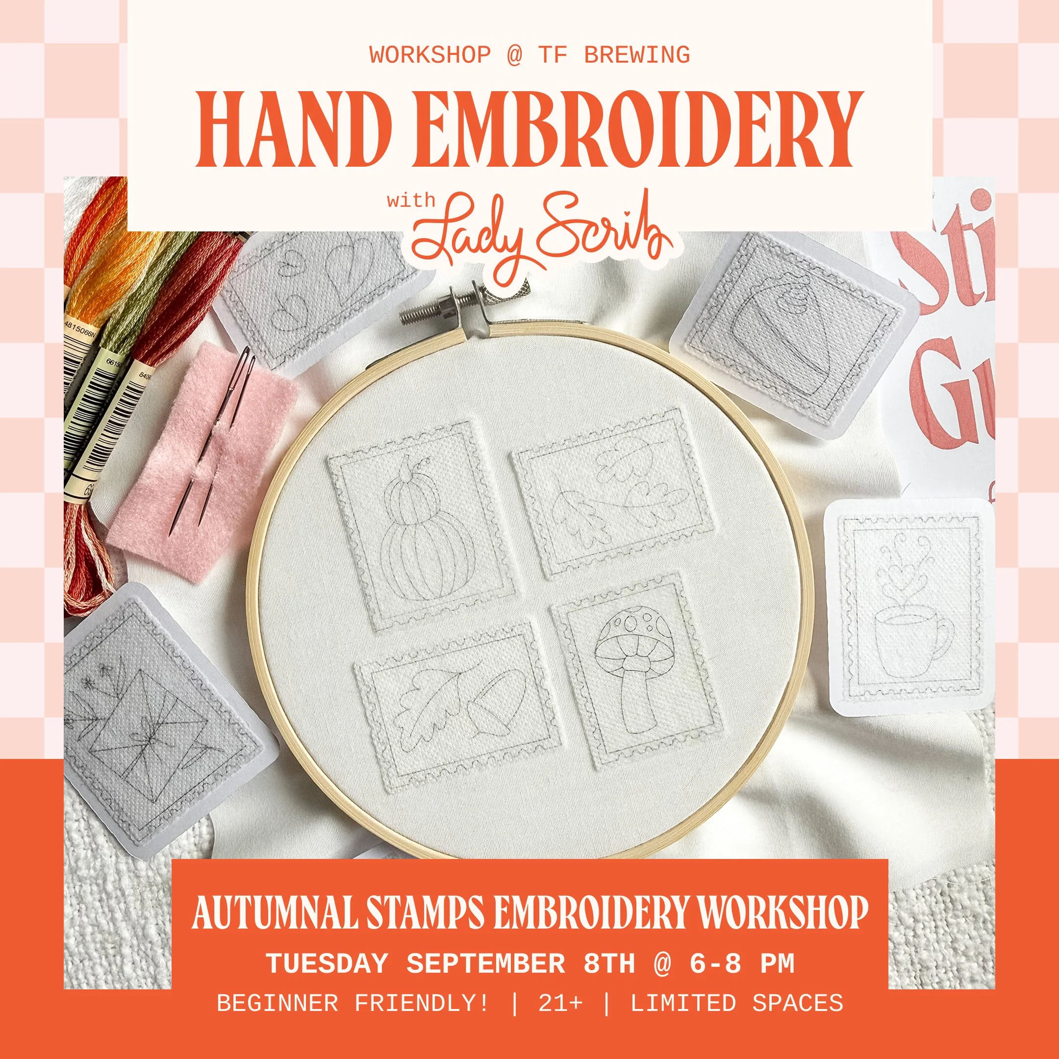 Embroidery Workshop | Tuesday, September 8th, 6 - 8 PM at T.F. Brewing