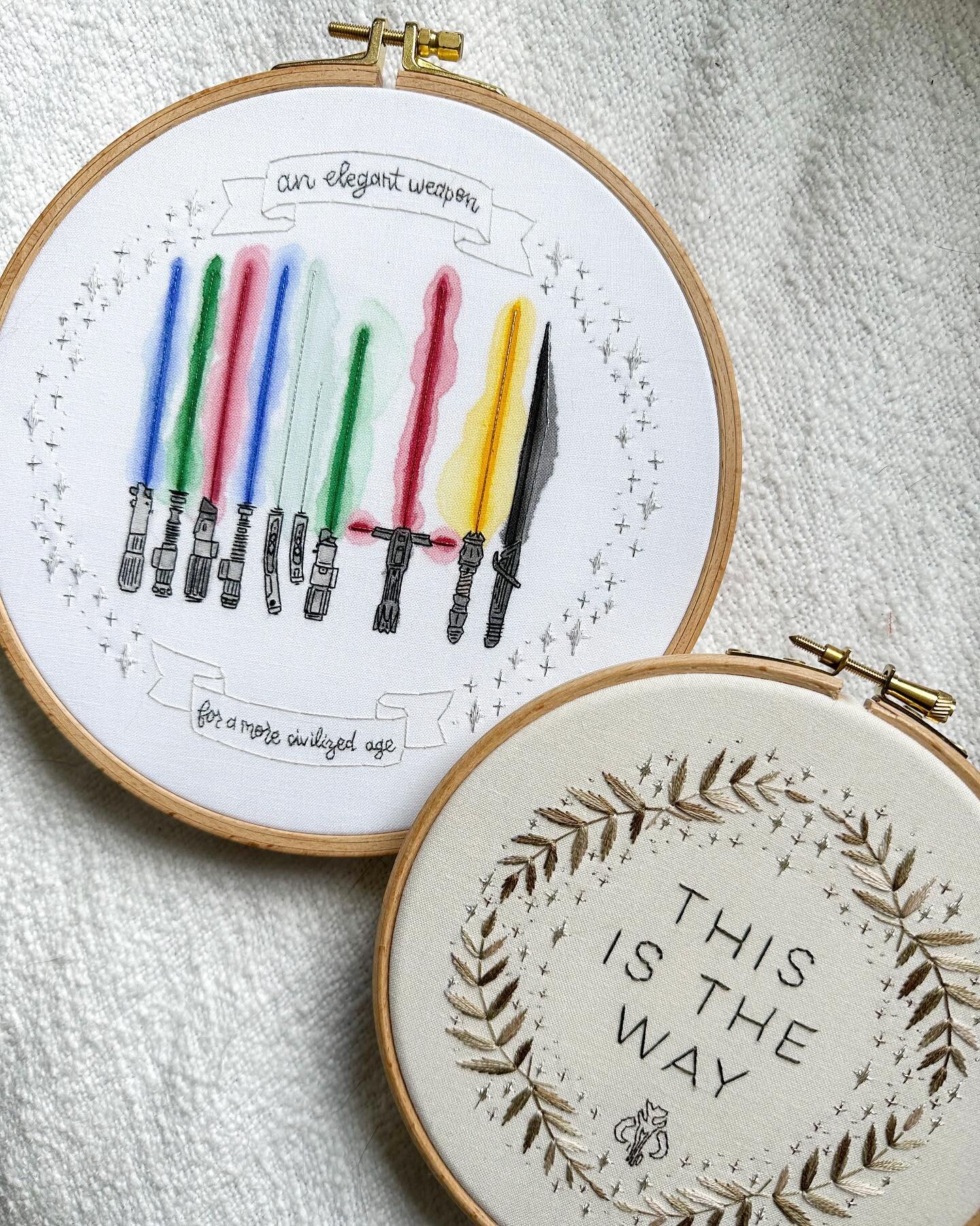 ✨ May the Fourth be with you ✨

Just finished stitching the hoops for this month&rsquo;s Patrons, and yes, they&rsquo;re Star Wars themed! I had to feature the stories from a galaxy far far away this month, and I am absolutely in love with how these 