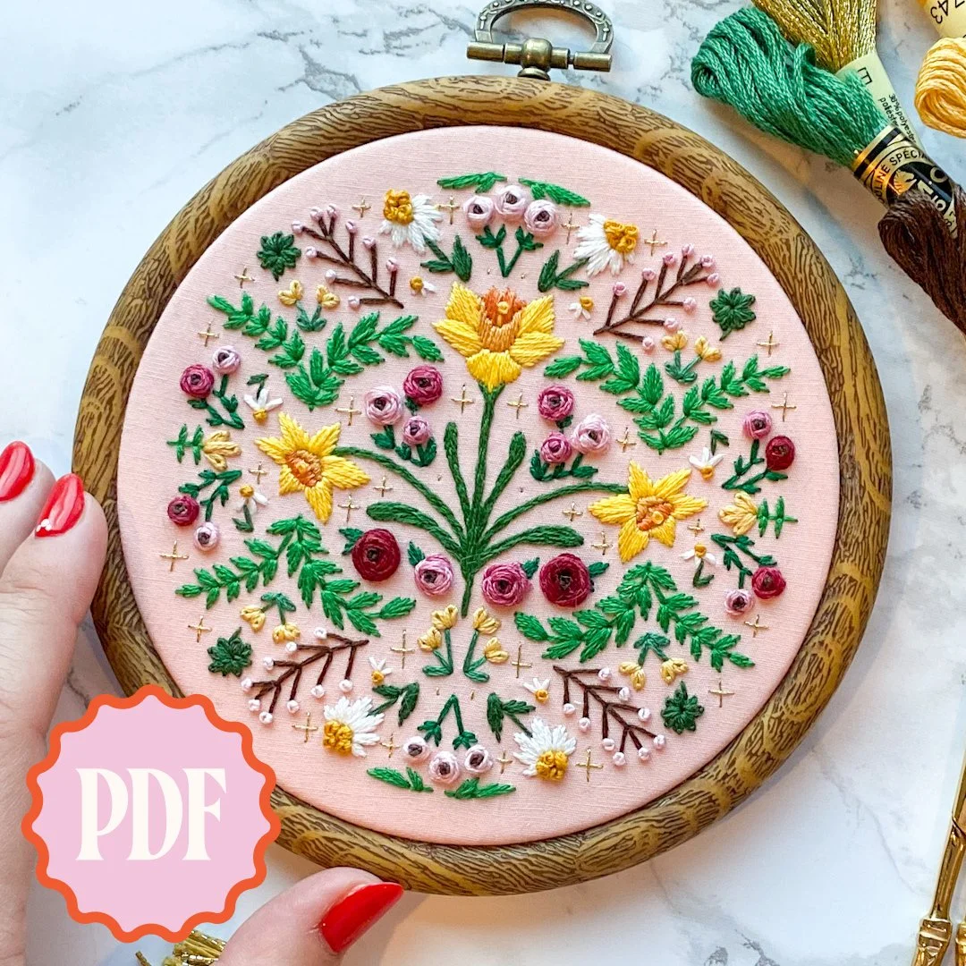 March Birth Flower Embroidery Pattern