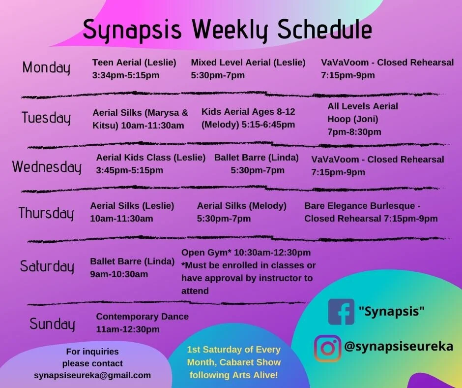 Synapsis Weekly Schedule, updated 1/12/20