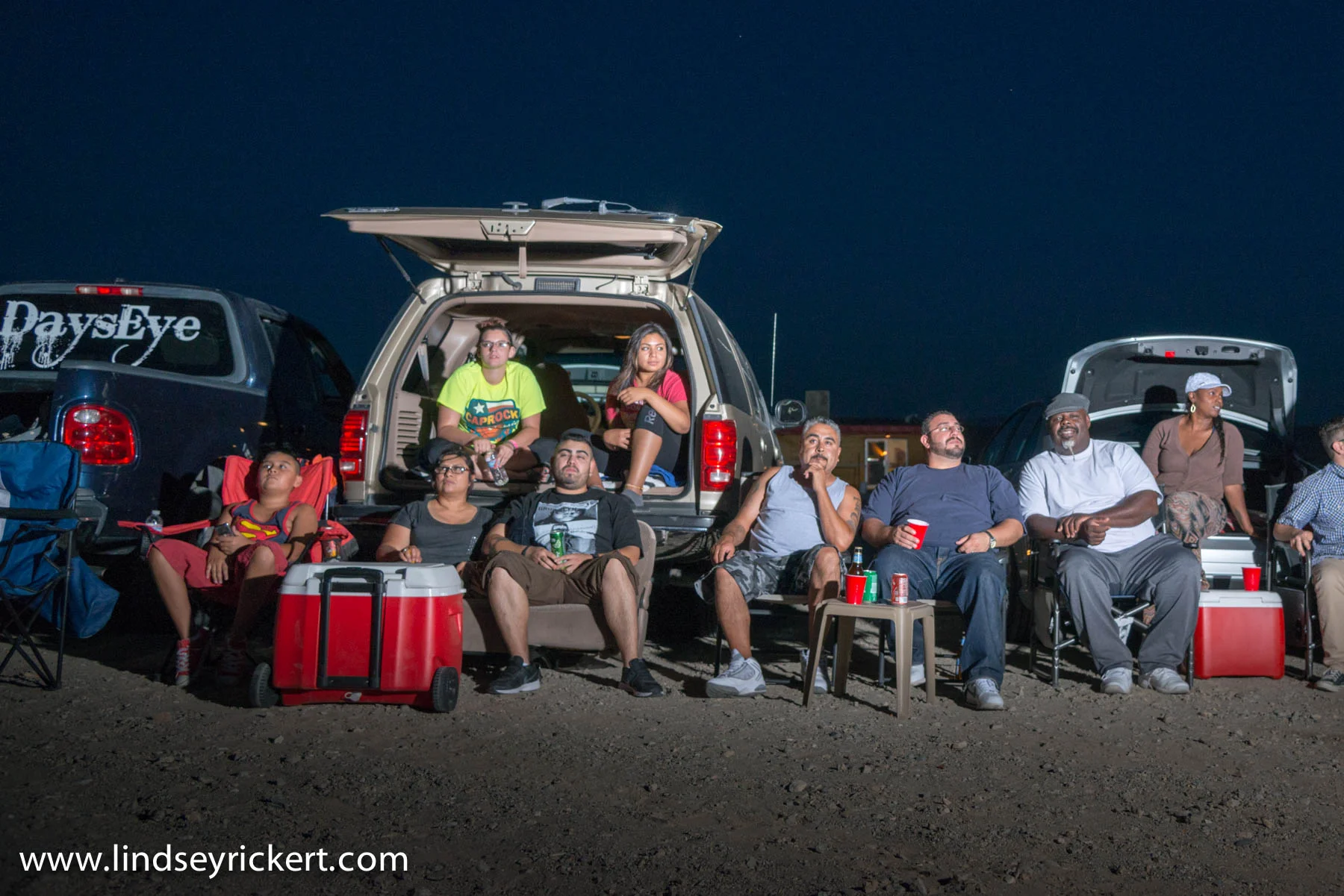 A group of movie goers at Skyline Drive-In, Barstow, CA.