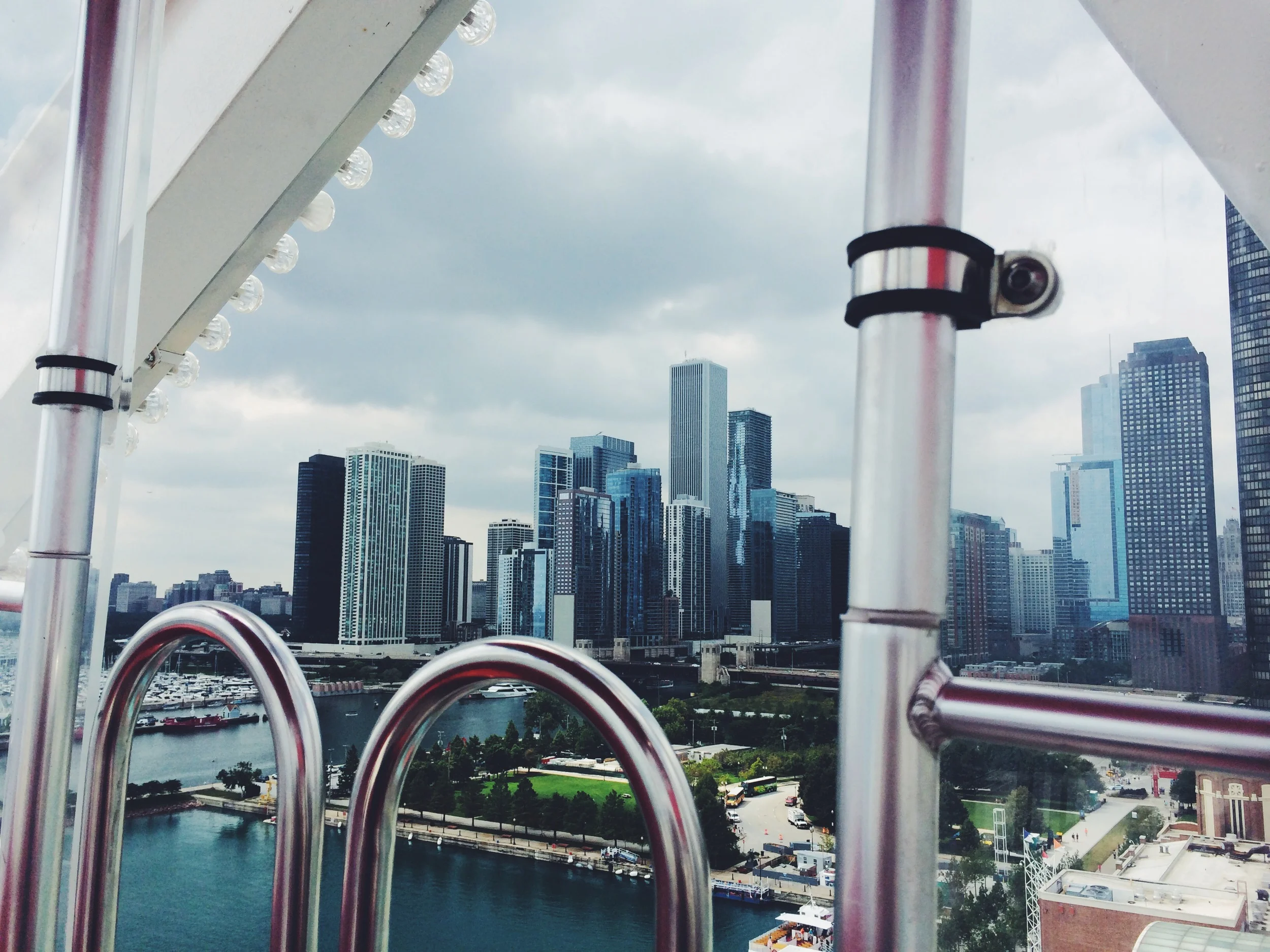The rest of my time in Chicago was spent roller skating, exploring, and getting my best friend time in with April before I had to leave. One day while she was at work I decided to skate the waterfront. It was a beautiful view even though the pavement was crap for skating on. I saw the ferris wheel off in the distance and decided to skate there and be a tourist and take it for a ride. The view was incredible, and it was interesting learning that the ferris wheel was actual invented in Chicago.