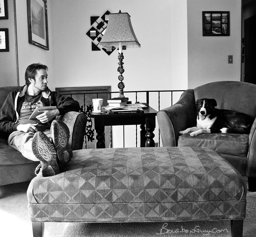 Eric and Whiskey conversing over Saturday morning coffee.