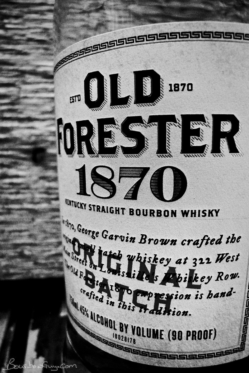A close up of the label of a bottle of Old Forester 1870 Original Batch.