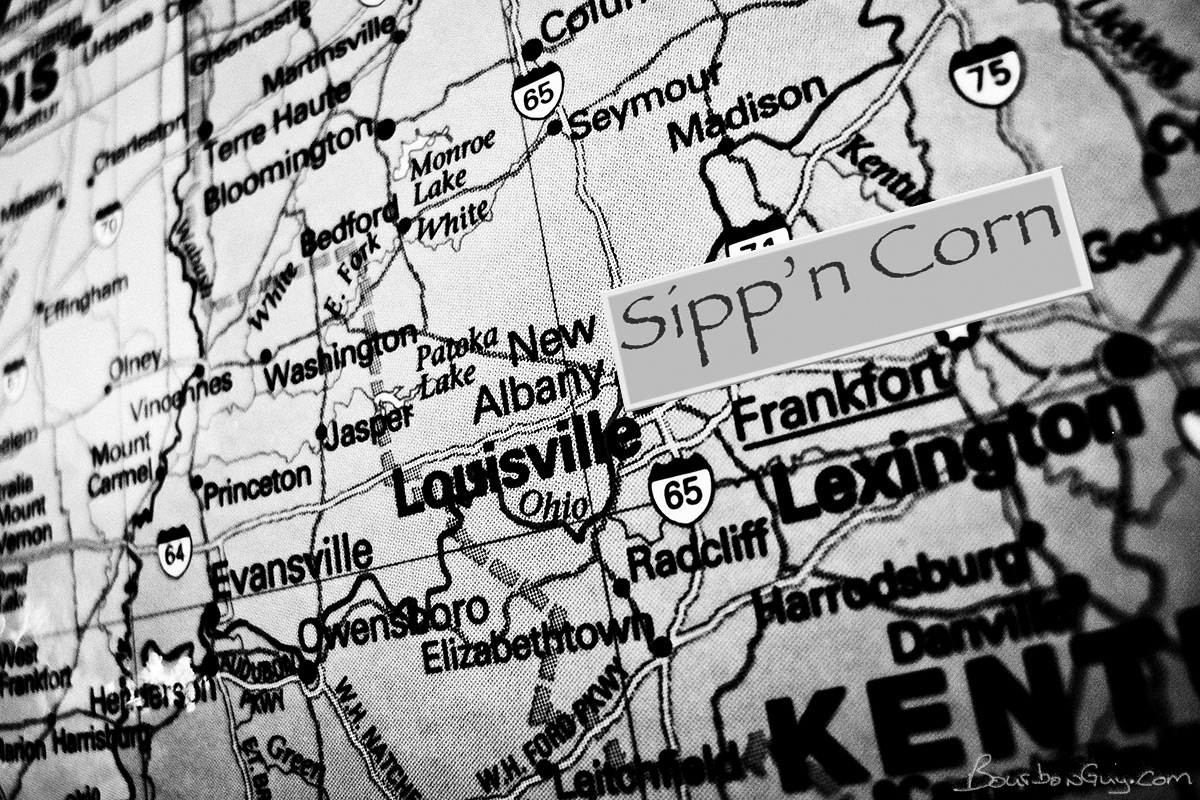 The Sipp'n Corn logo on a map of Kentucky