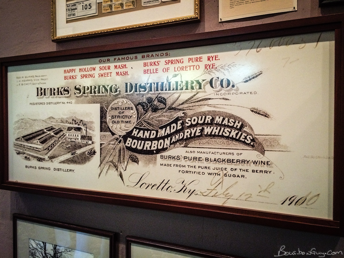  Enlarged and framed Burks Spring Distillery letterhead. (Future home of Maker's Mark.) 