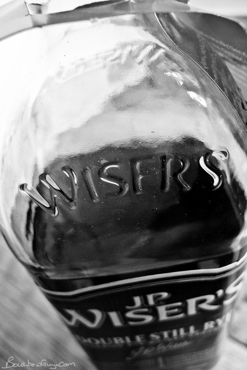 Embossed glass bottle of J.P. Wiser's Double Still Rye