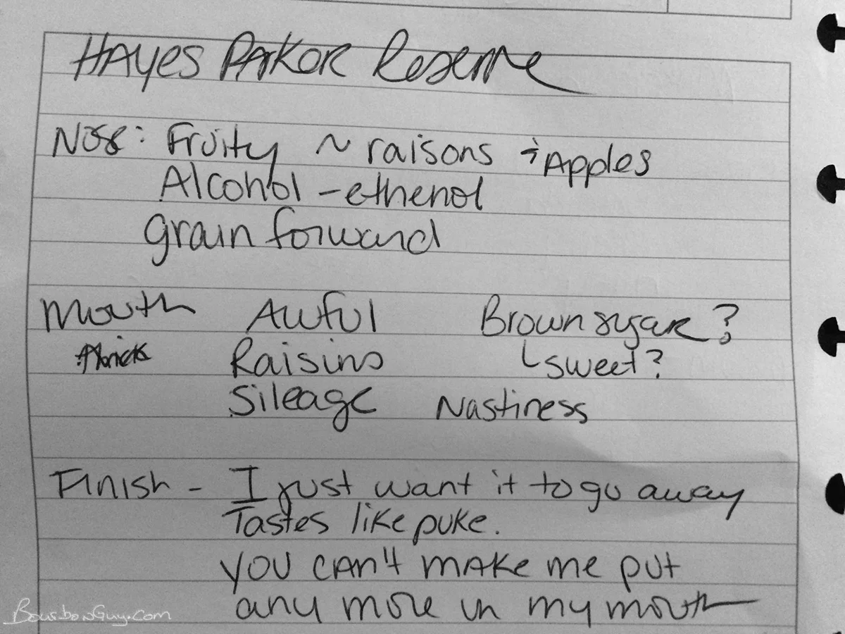 The actual tasting notes my wife took on the day we tasted this.