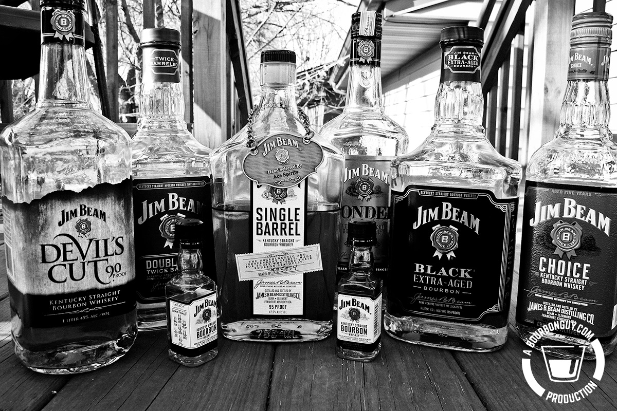 A seven bourbon line-up of Jim Beam labeled products