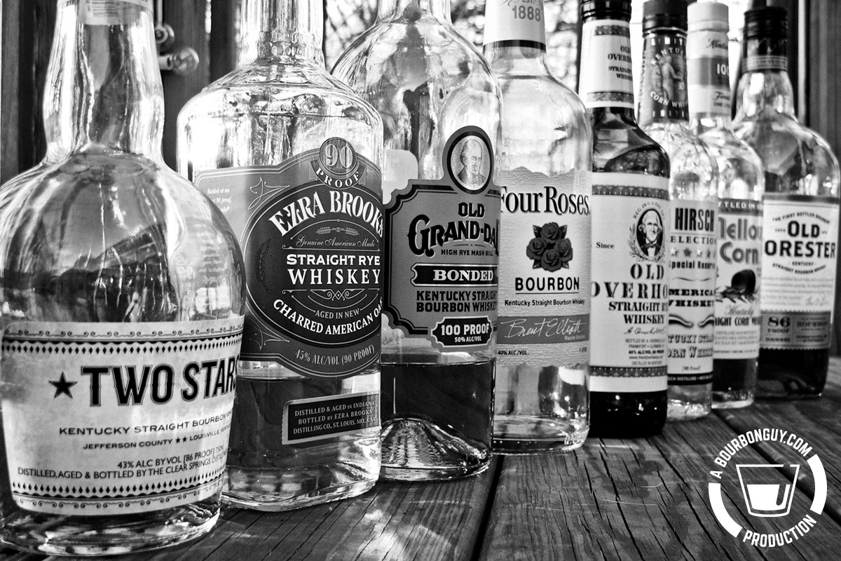 Old Forester, Mellow Corn, Hirsch, Old Overholt, Four Roses, Old Grand-Dad, Ezra Brooks Rye, Two Stars