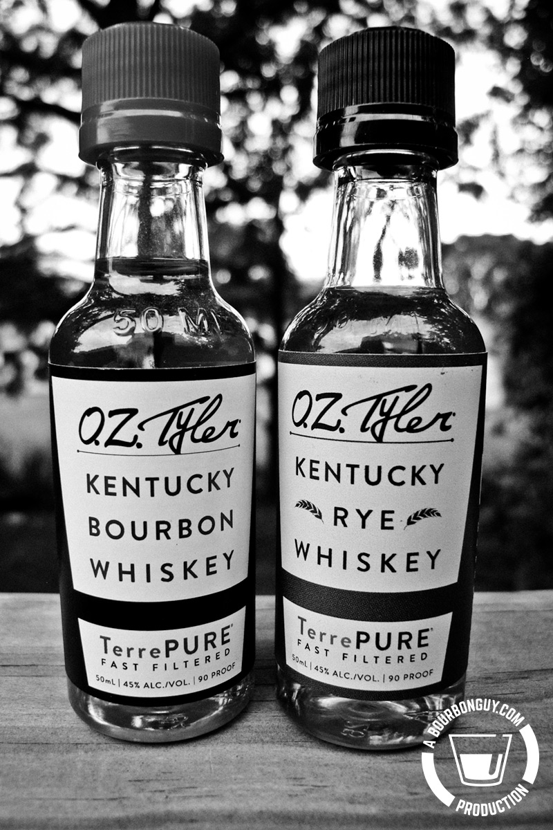 IMAGE: Two miniature bottles. One OZ Tyler Bourbon, one OZ Tyler Rye
