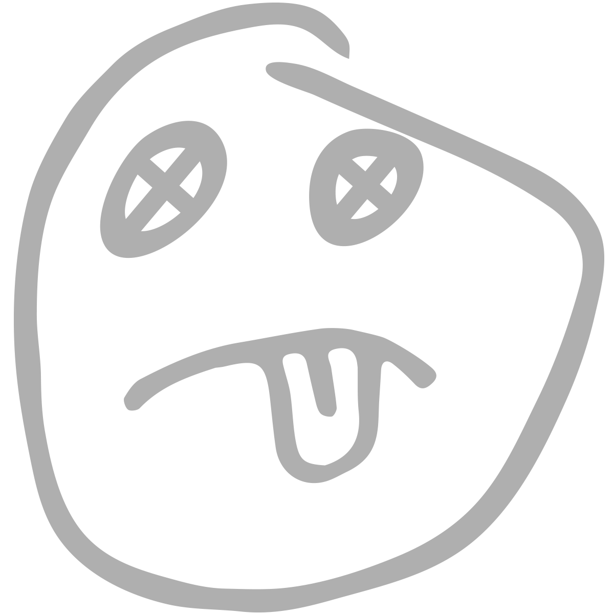 IMAGE: A hand drawn face with a frown, tongue sticking out and x's for eyes.