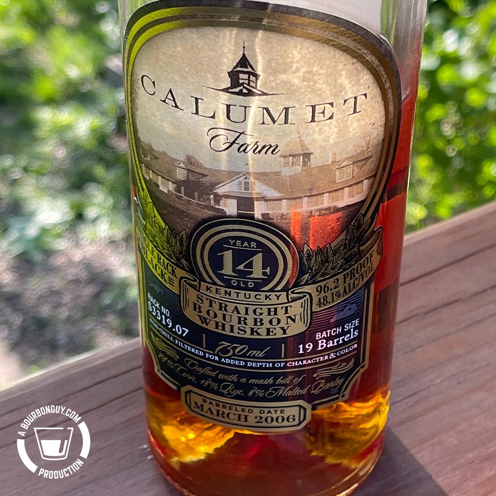IMAGE: Front label of Calumet Farms 14-year old Single Rack Black. 96.2 proof.