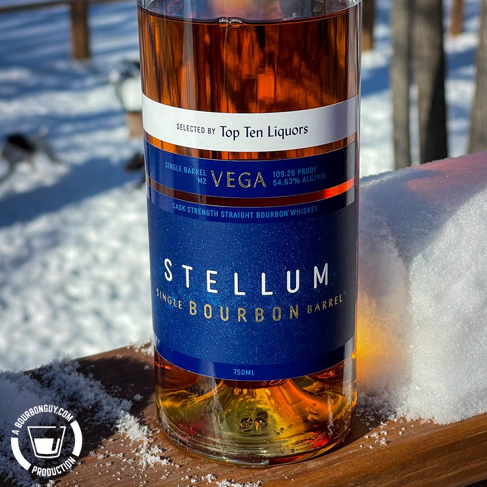 IMAGE: Front Label of Stellum Single Barrel. Selected by Top Ten Liquors. Single Barrel M2, Vega, 109.26 Proof, 54.63% ABV.