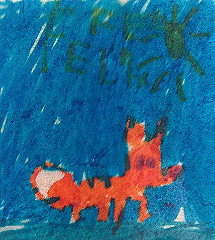 My son painted this fox on a ceramic tile when he was young. I loved this little fox, such a cute character.I thought maybe I should make a toy of him. 