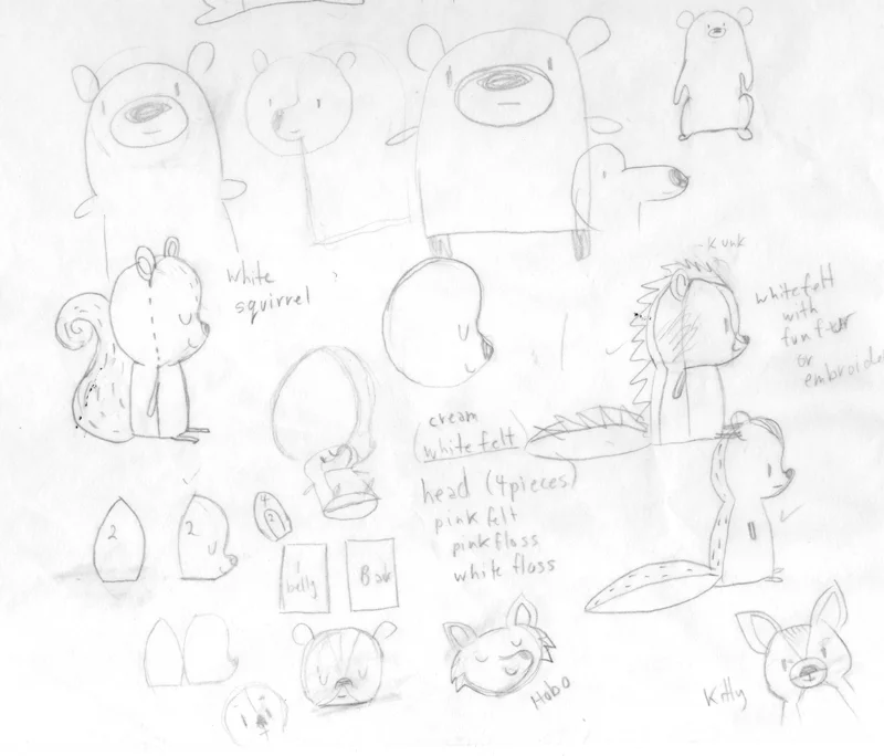 I started drawing other creatures too. I turned to Abby Glassenberg"s book "Stuffed Animals." It was very helpful. I changed the pose.