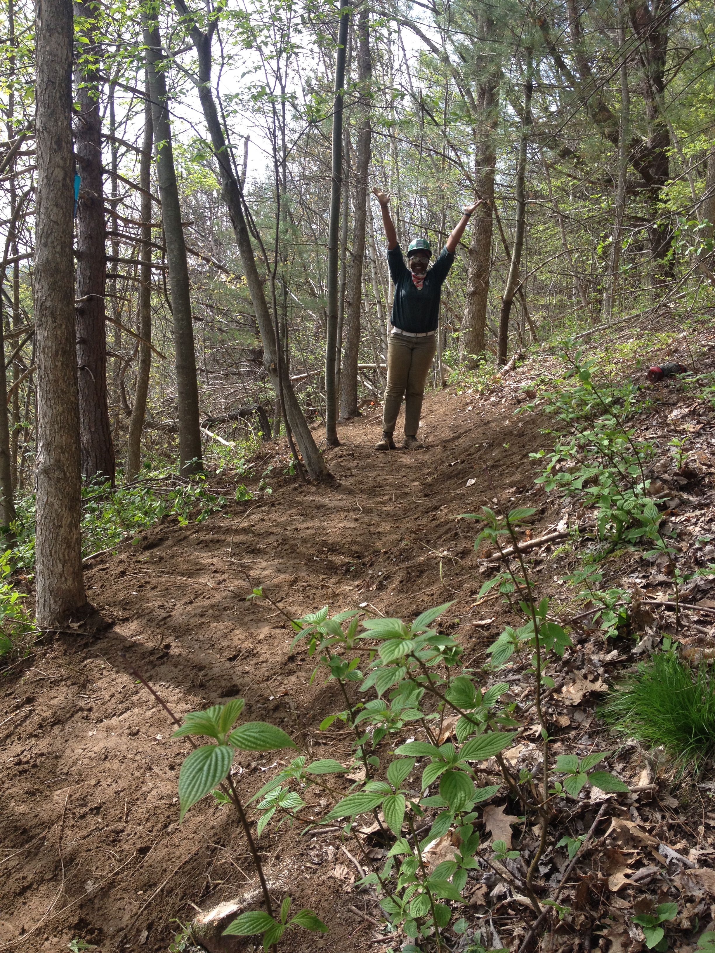  Katheryne Lewis on freshly benched trail at Vermont Youth Conservation Corps in Richmond, Vermont. 