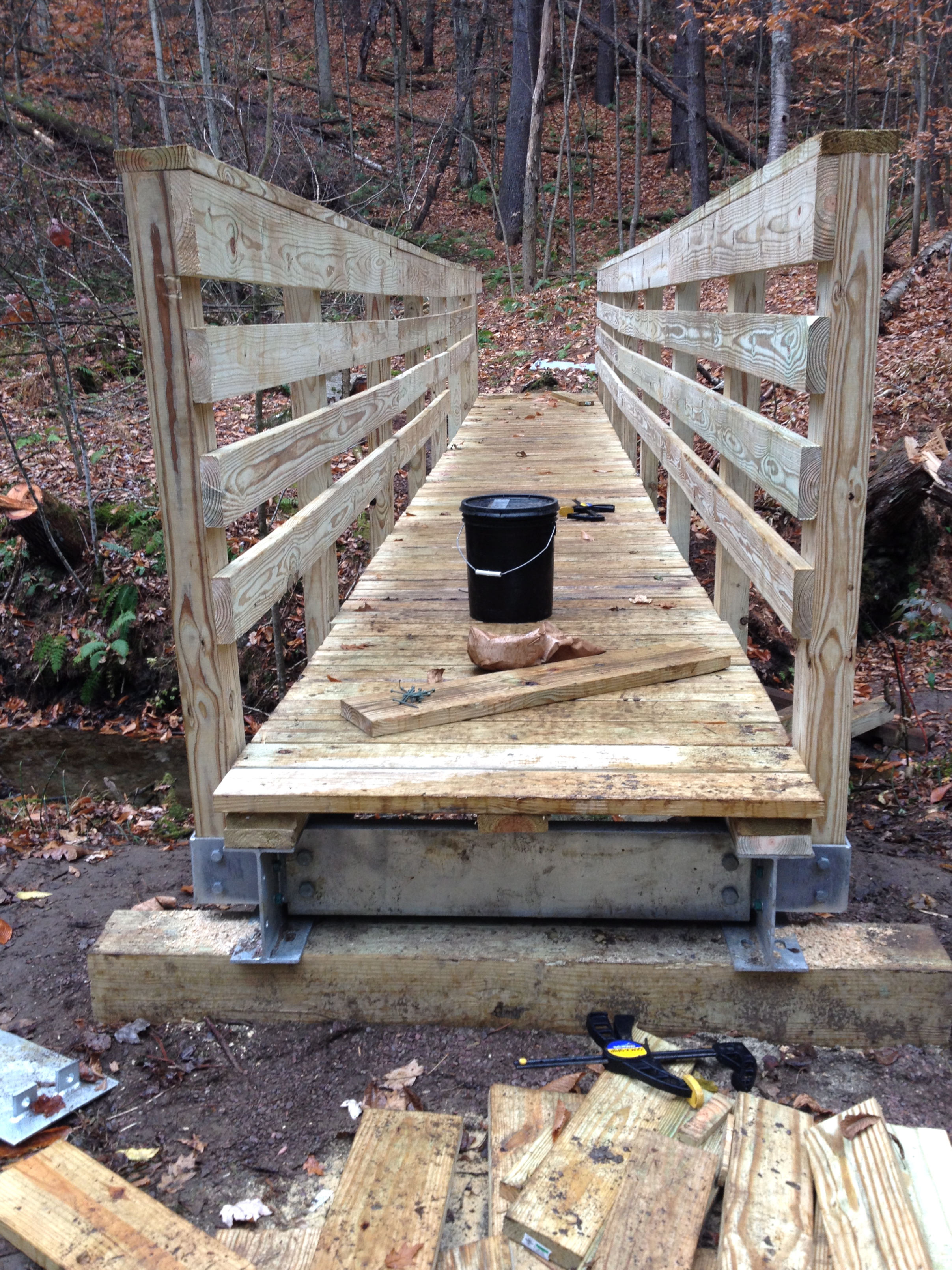  35ft steel bridge with wooden decking at Niquette Bay State Park in Vermont. 