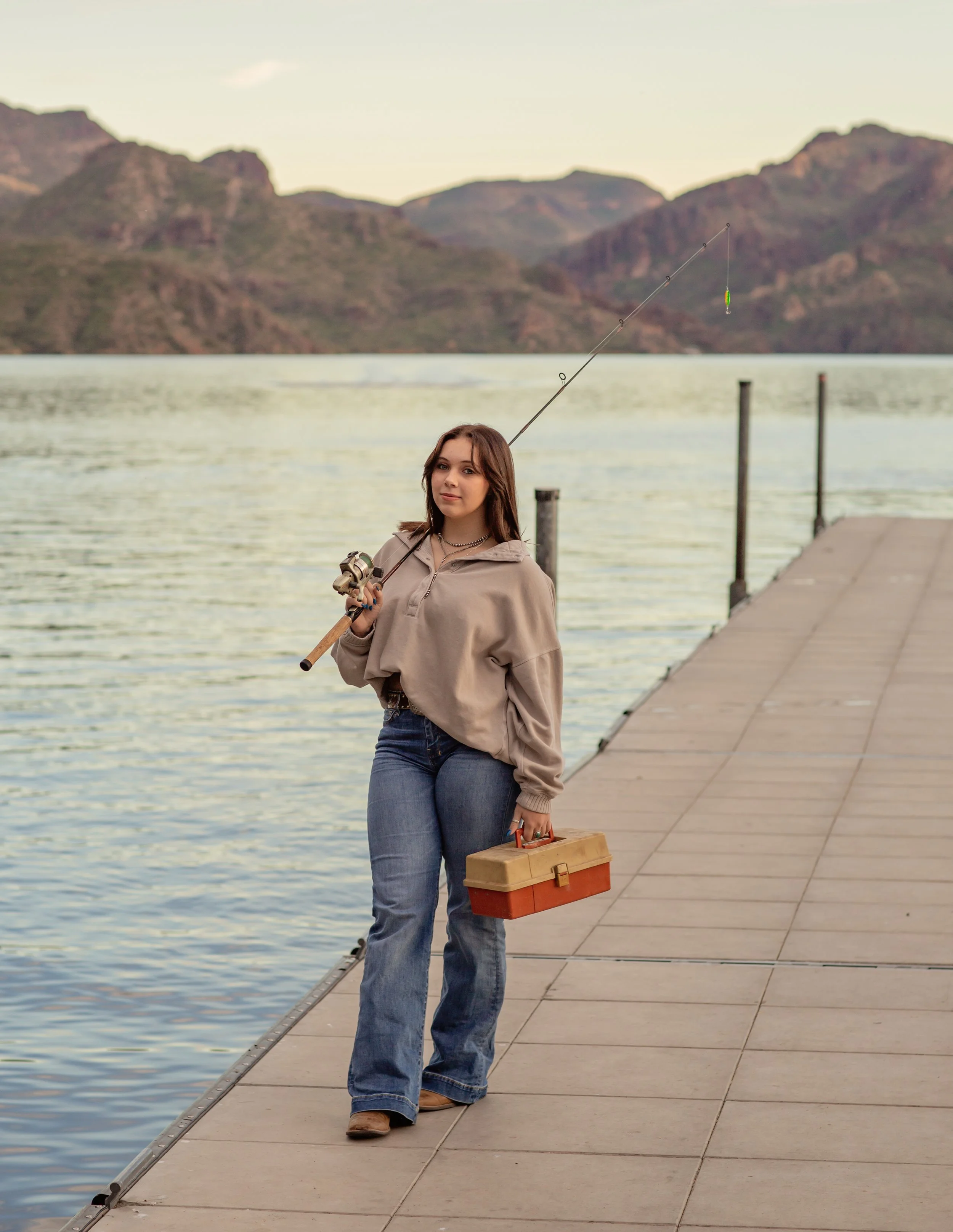 Saguaro Lake Senior fishing session in Mesa Arizona