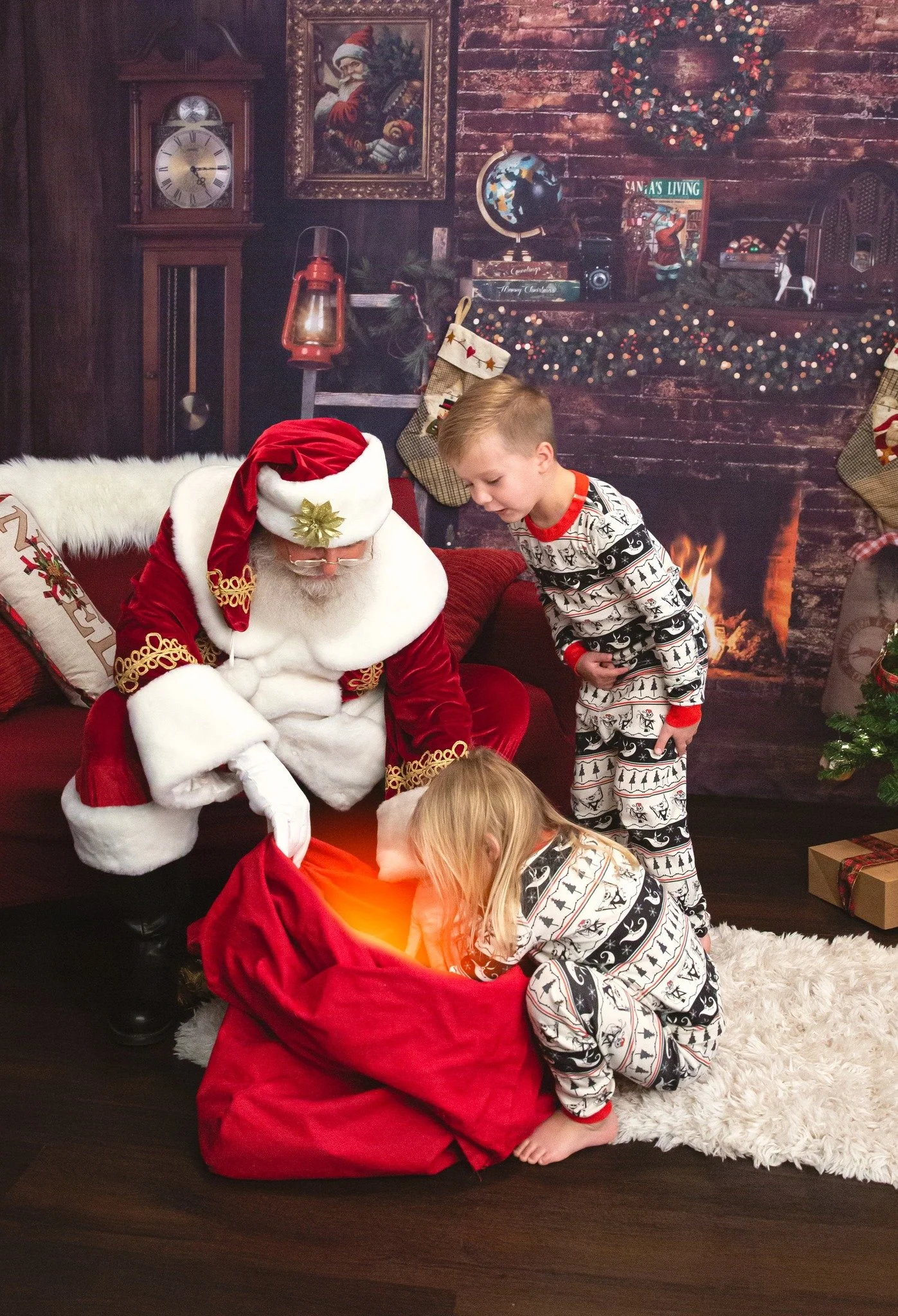 A magical Christmas moment captured during a Santa session in Gilbert, Arizona. Perfect example of a unique, storybook-style portrait by a Gilbert Arizona child and family photographer.