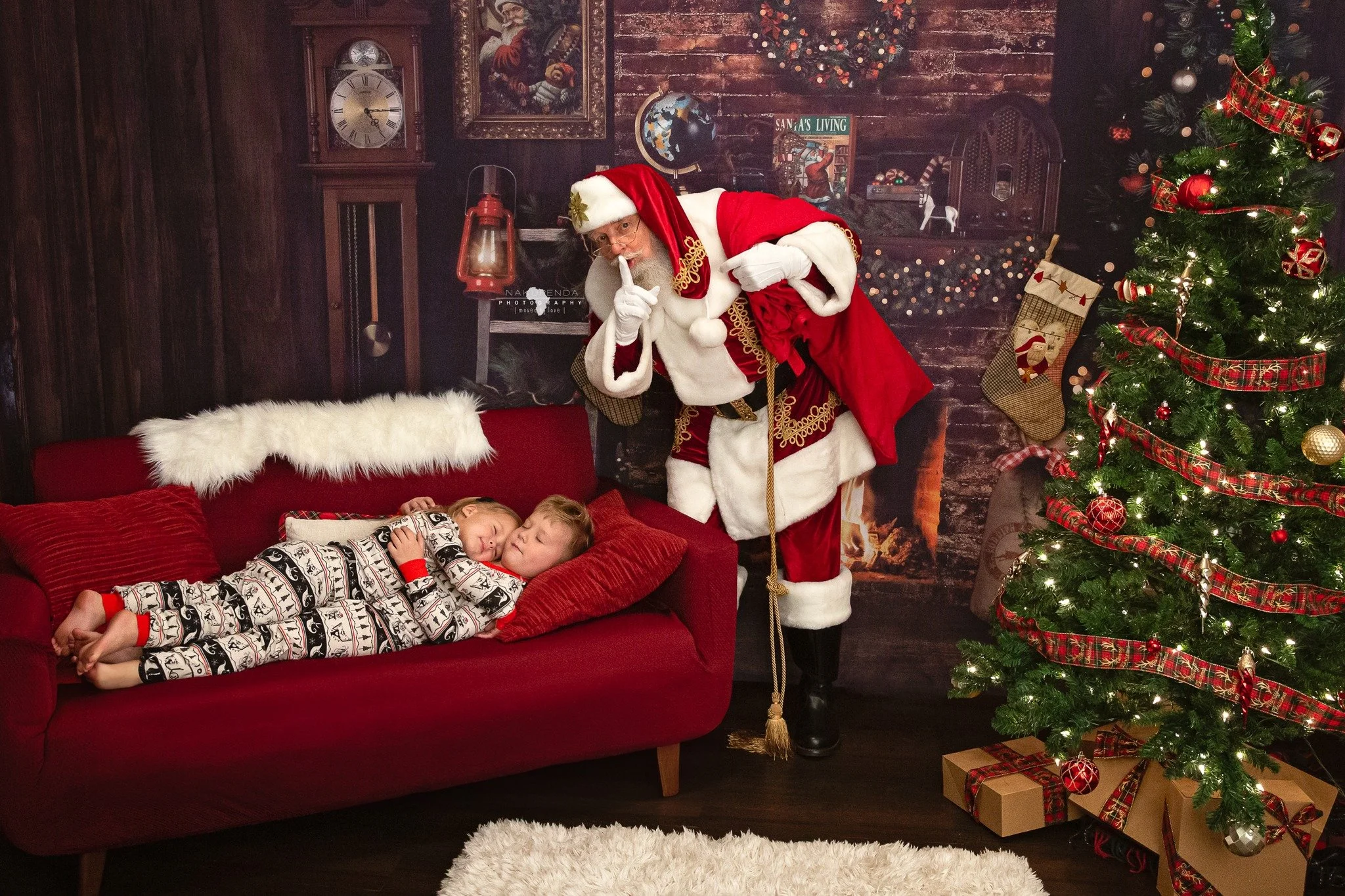 A magical Christmas moment captured during a Santa session in Gilbert, Arizona. Perfect example of a unique, storybook-style portrait by a Gilbert Arizona child and family photographer.