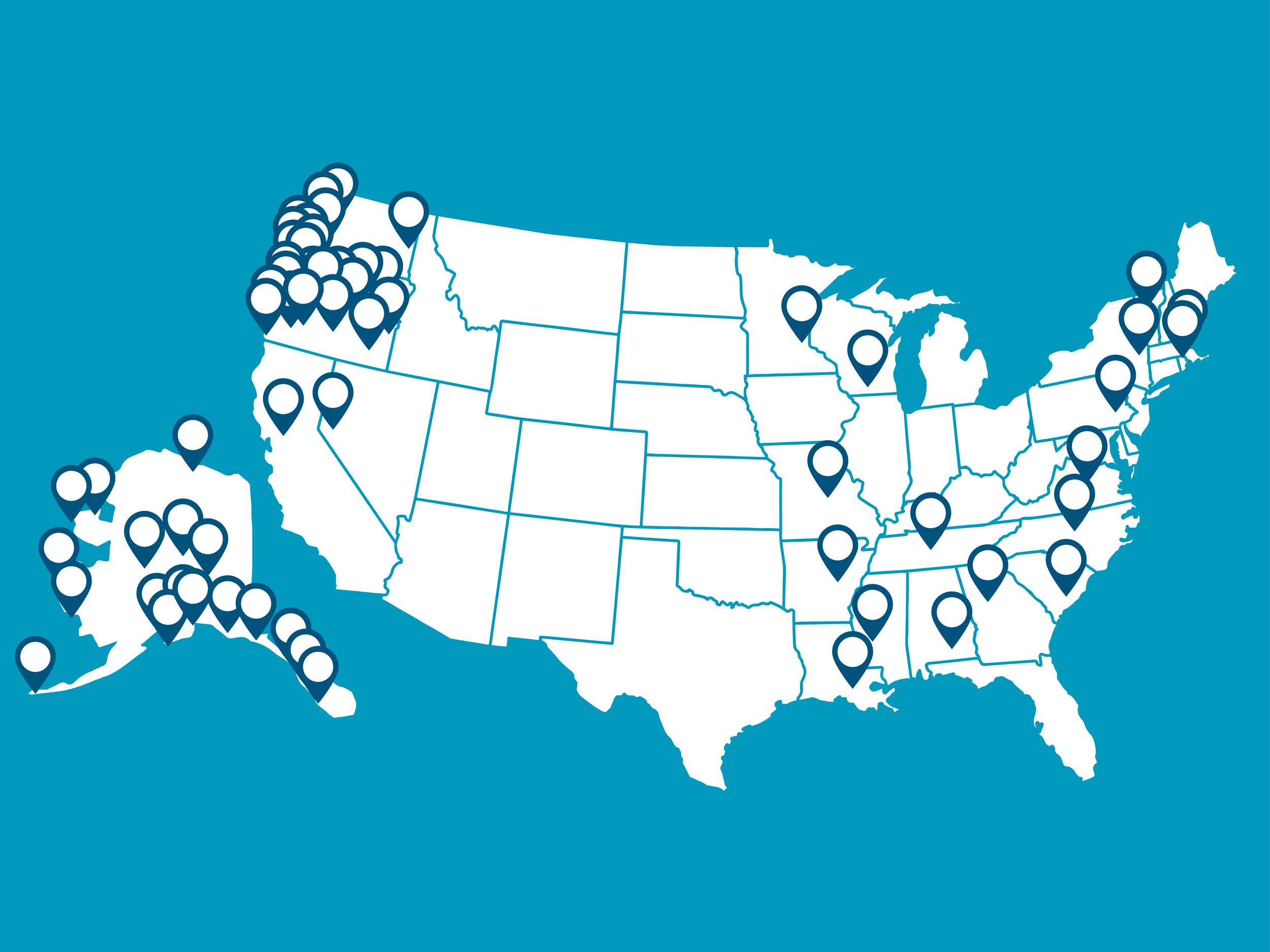 map of the united states highlighting client locations.