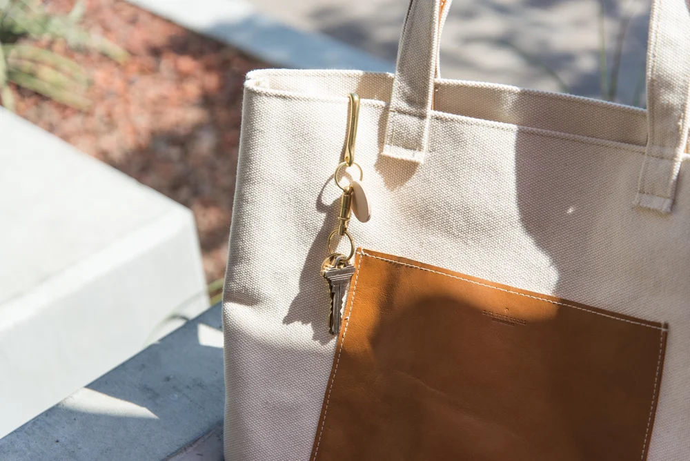 Solid Brass Quick Release Key Hook with Leather Tag — Soft Goods