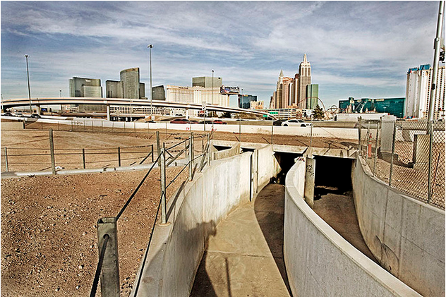 The entrance to hundreds of miles of tunnels that lie beneath the city of Las Vegas