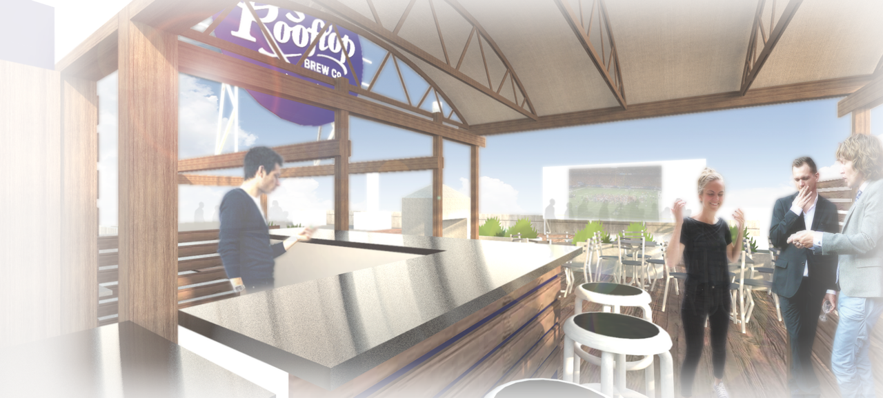 Architect's rendering of the rooftop deck bar.