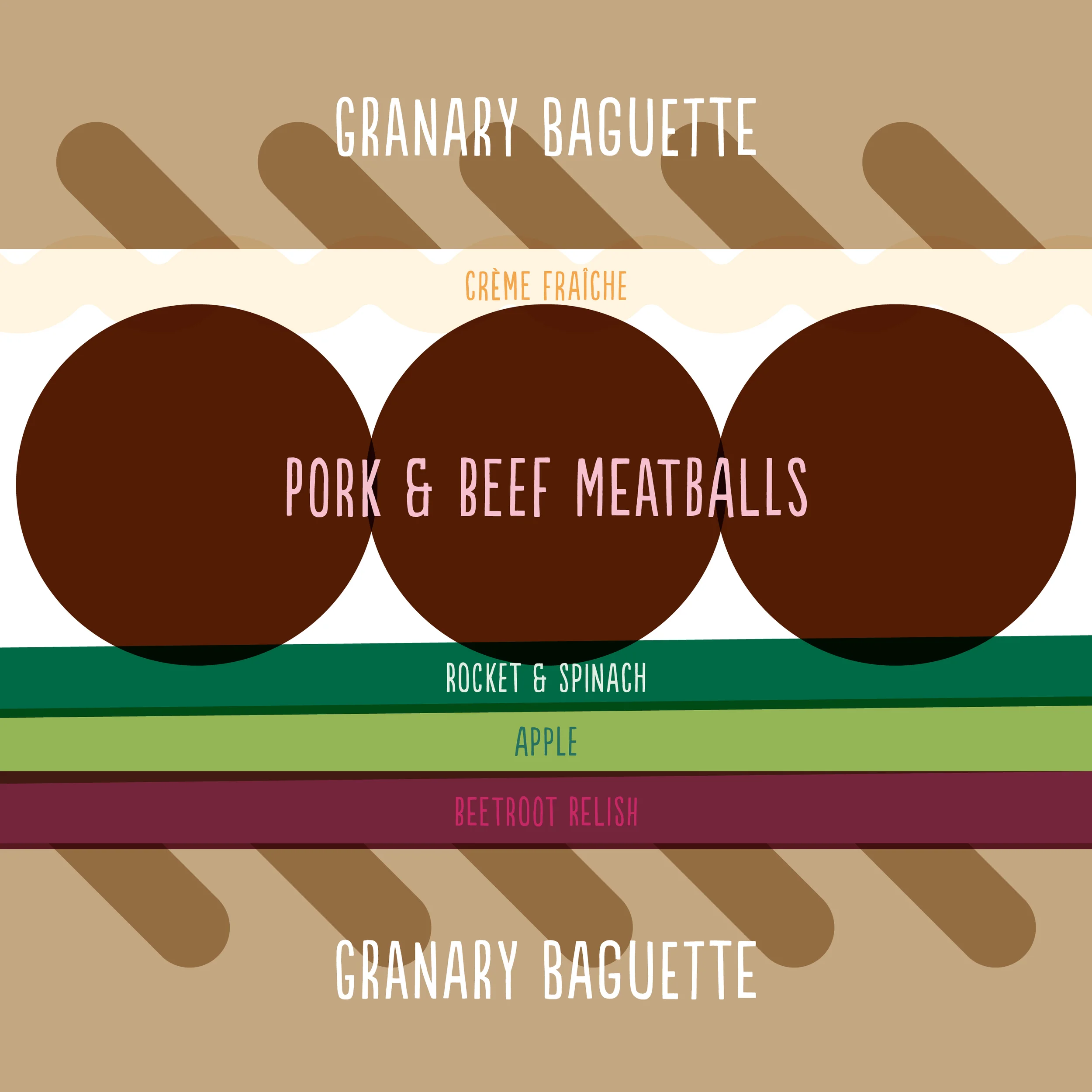 Meatballs, beetroot relish, apple, crème fraîche and spinach