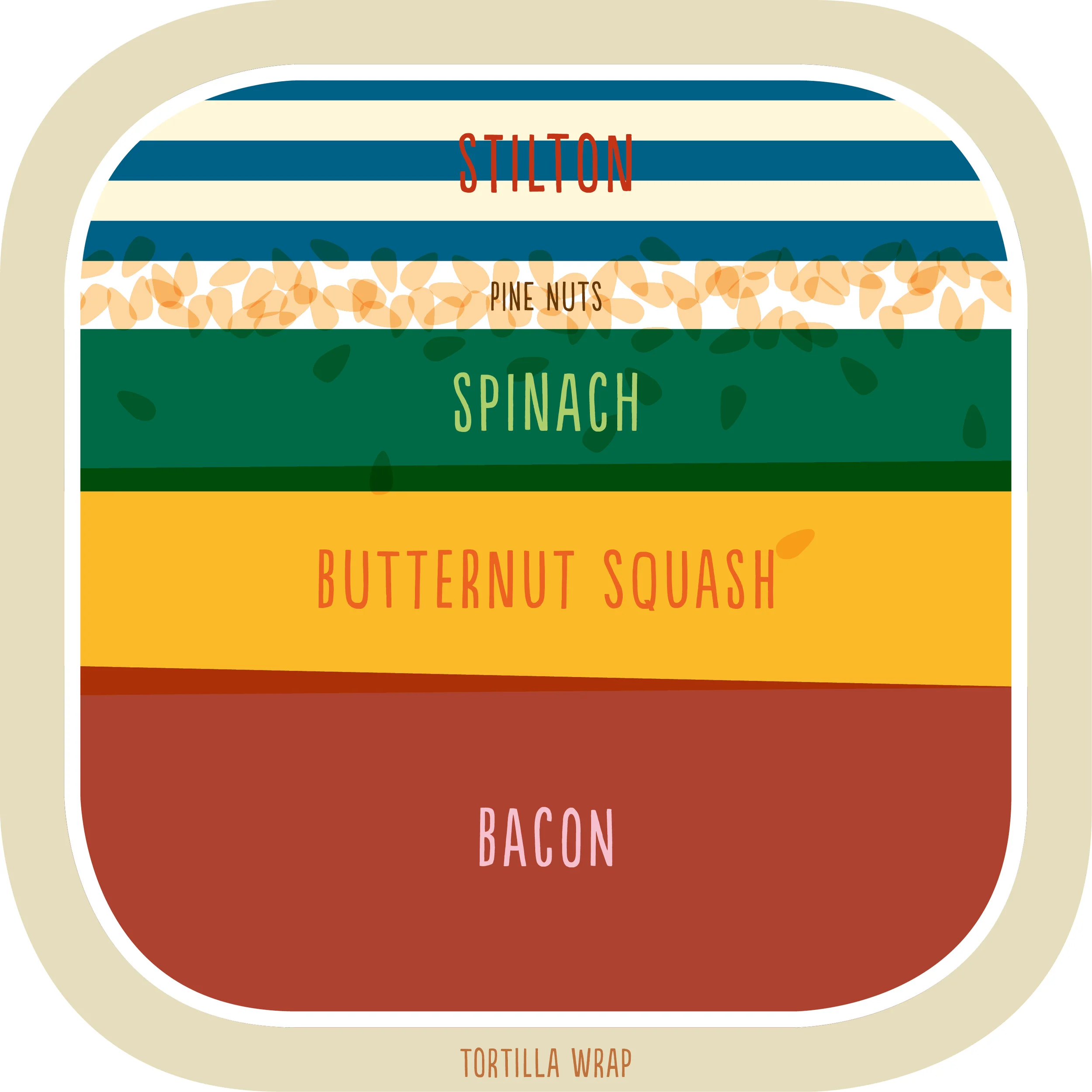 Bacon, butternut squash, spinach, pine nuts and Stilton