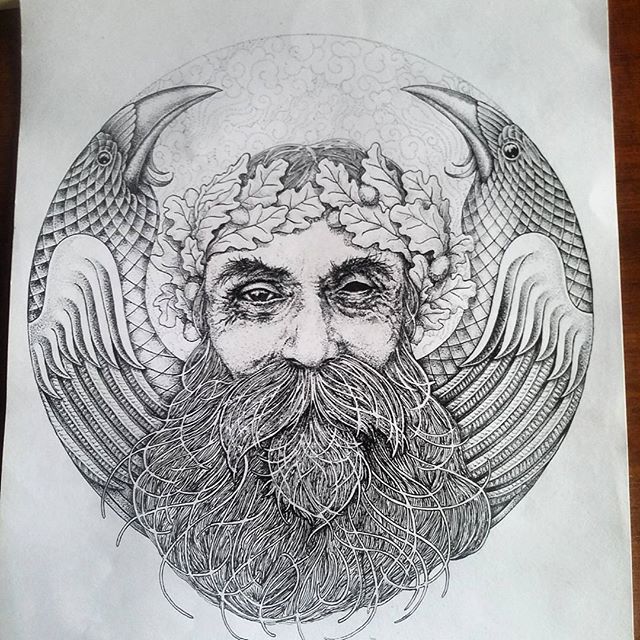 Boom! Finally done! Odin, the most fascinating and contradictory of all mythological beings. The unmanly patriarch, the ruler tormented by his concience, god of war and of poetry. #inktober #inkreview #art_spotlight #art #odin #mythology #dotwork #fineliner