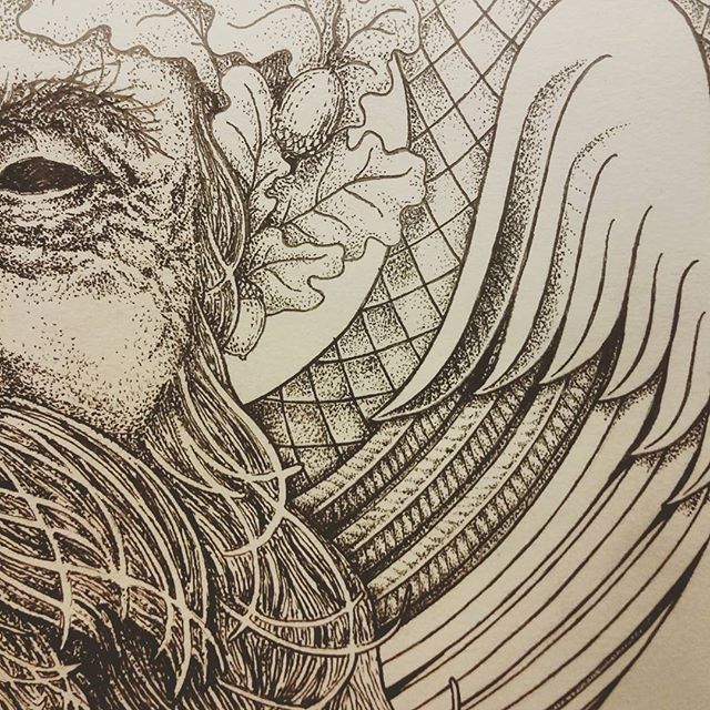 Three gazillion dots later and still nowhere near finished 😰 #inktober #dotwork #inkreview #fineliner #portrait