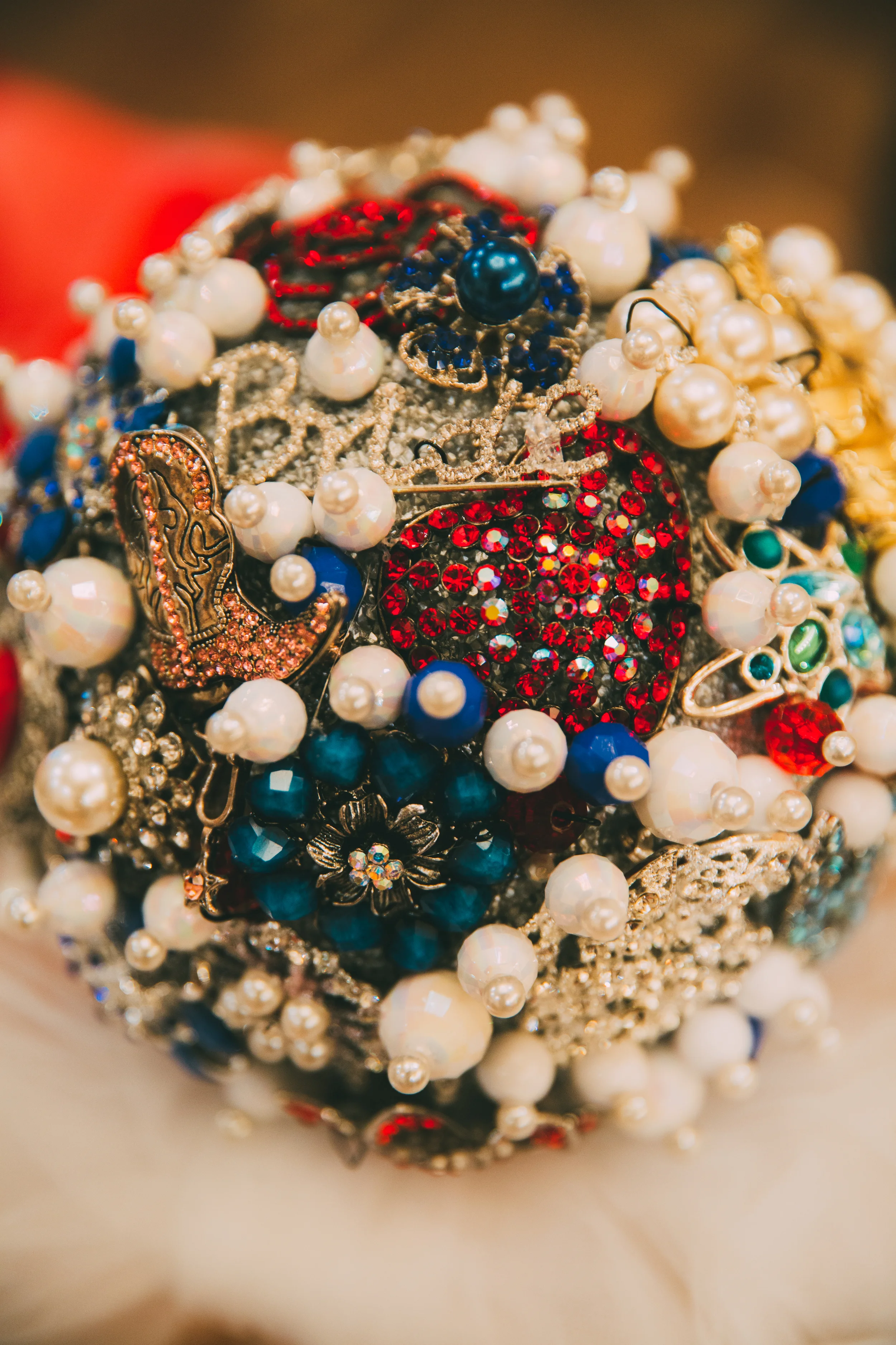 The bride's brooch bouquet included family heirlooms and gifts from loved ones.