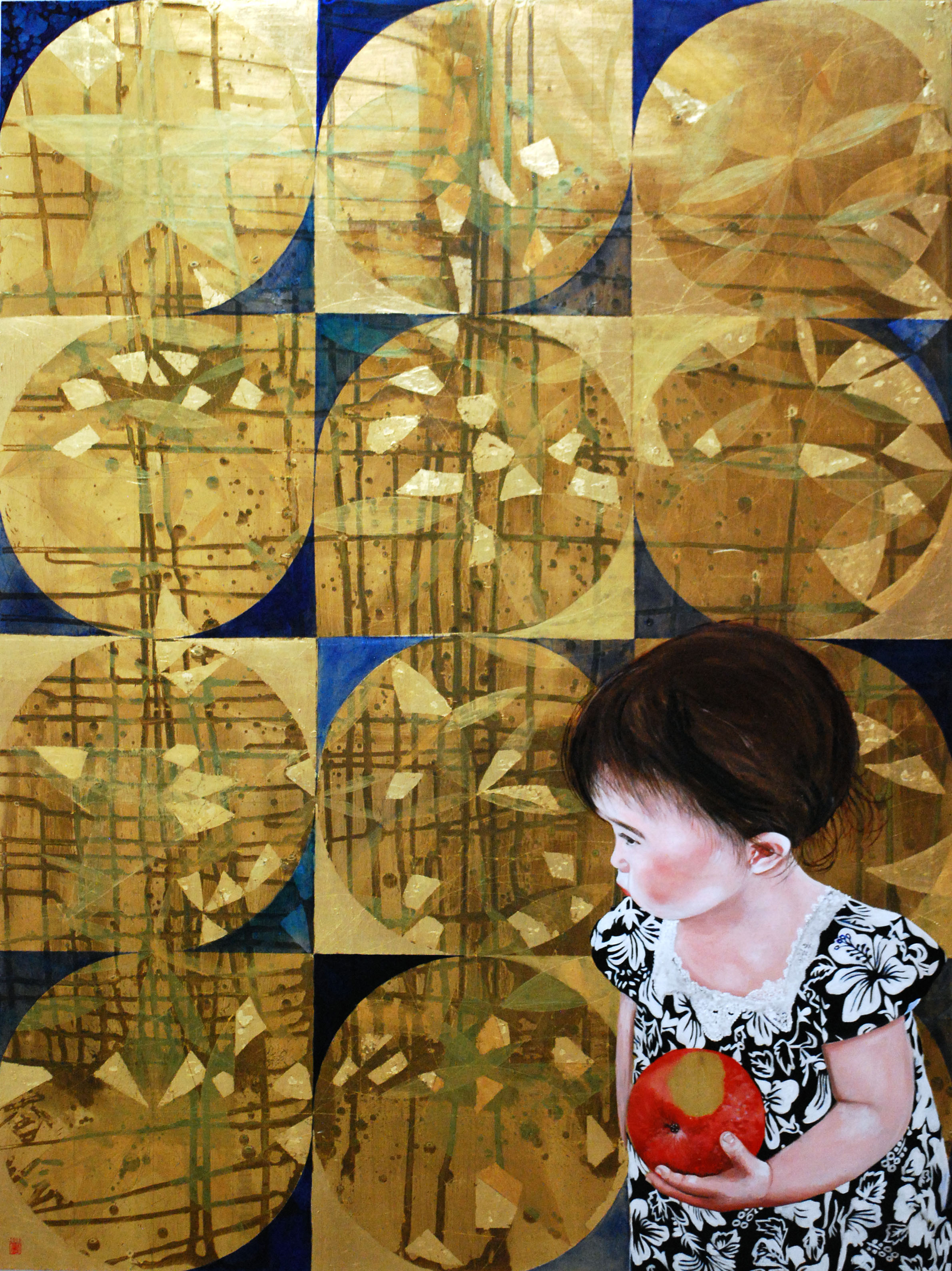 Once Bitten Twice Shy, 2016, Oil and patina on gold-leafed panel, 48” x 36”