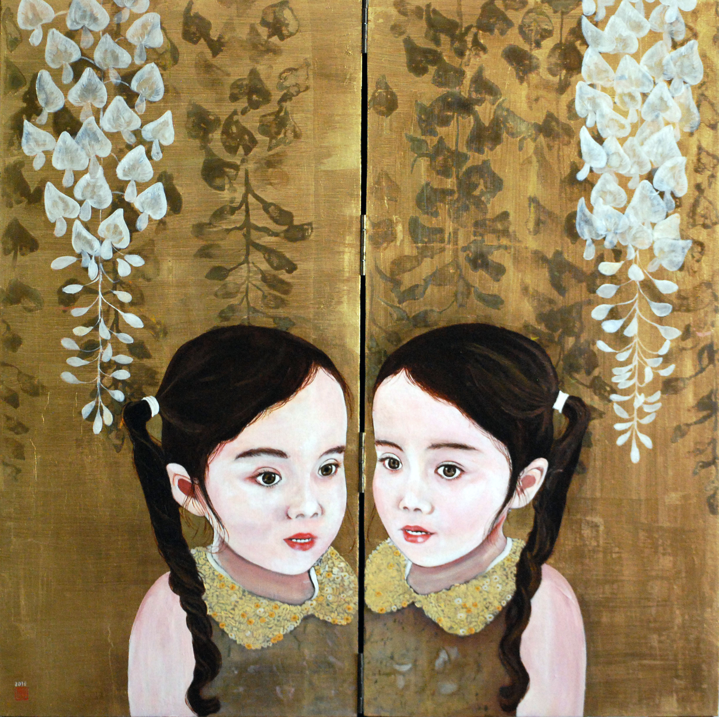 Alba, 2016, Oil and patina on gold-leafed panel, 24” x 24”