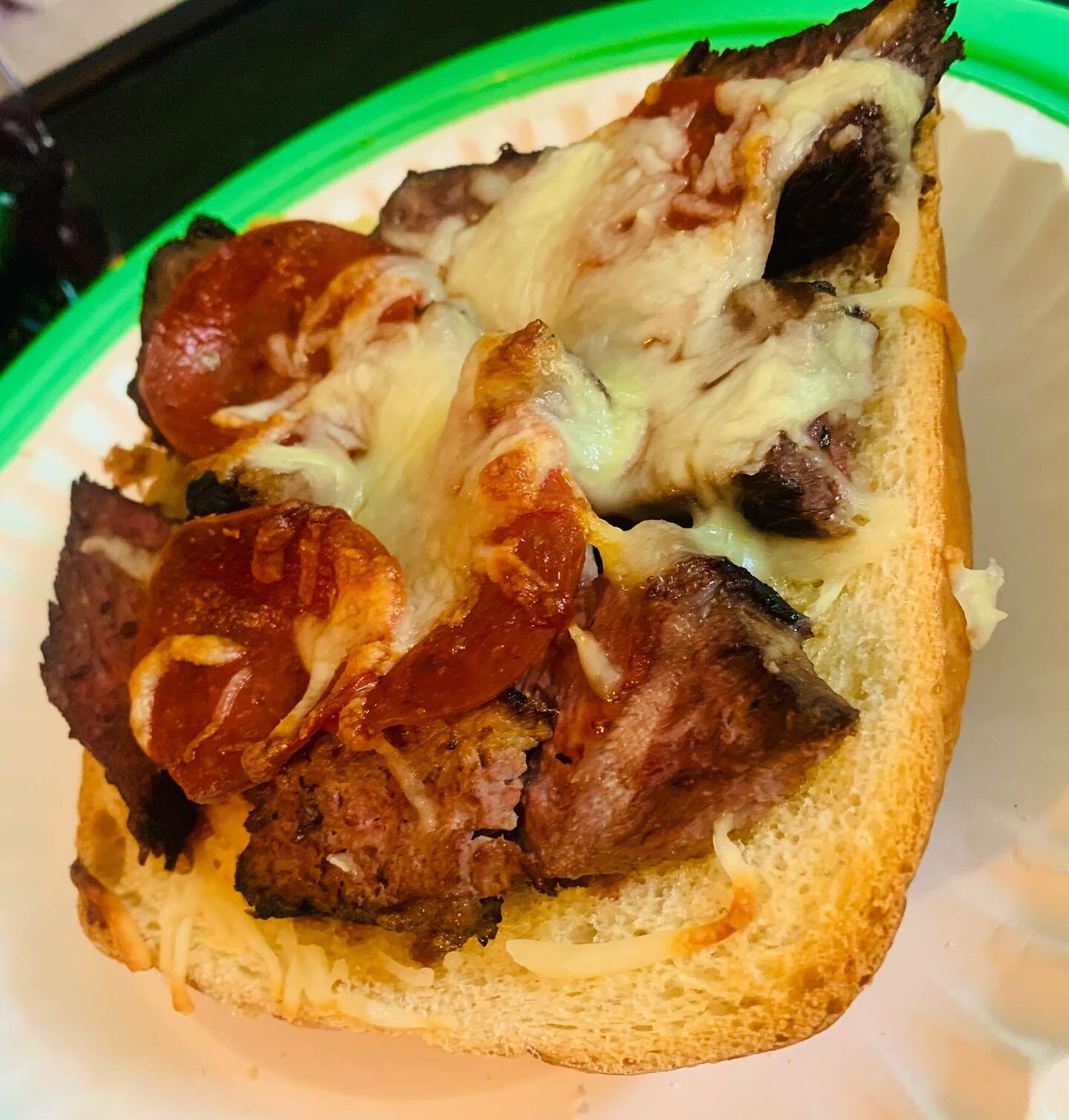Toasted Steak pepperoni cheese on French bread #imadethis
