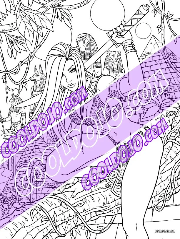 Coloring Page- Egyptian Jungle Warrior Woman
