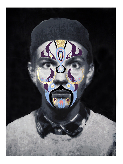 Jóhann (For Catrina) Acrylic, enamel, gold leaf and color pencil on paper 24"x30" 2013 In collaboration with Aaron Pennington