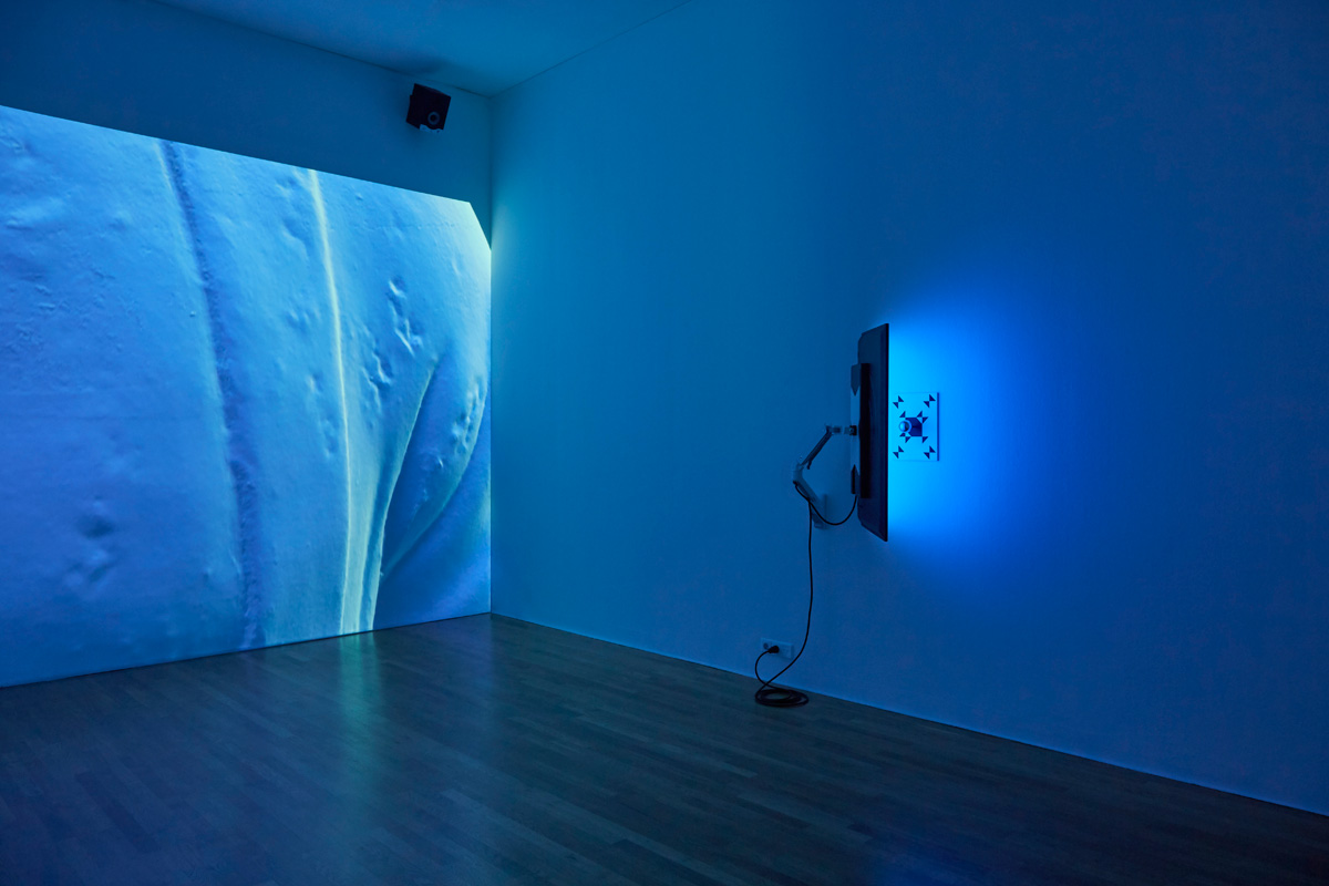 //// ROOM 02 - CG animation along with a screen-based light installation with a custom fabricated monitor mount and calibration target with sphere.
