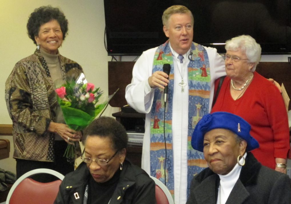 Ardith cruit is recognized by Elizabeth Brooks-Evans and Dr. Rea for all her work on the 5oth anniversary committee